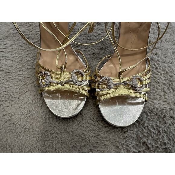 Gucci Whona Crystal Embellished Metallic Leather Sandals EU 39 STORE MODEL - Picture 3 of 9
